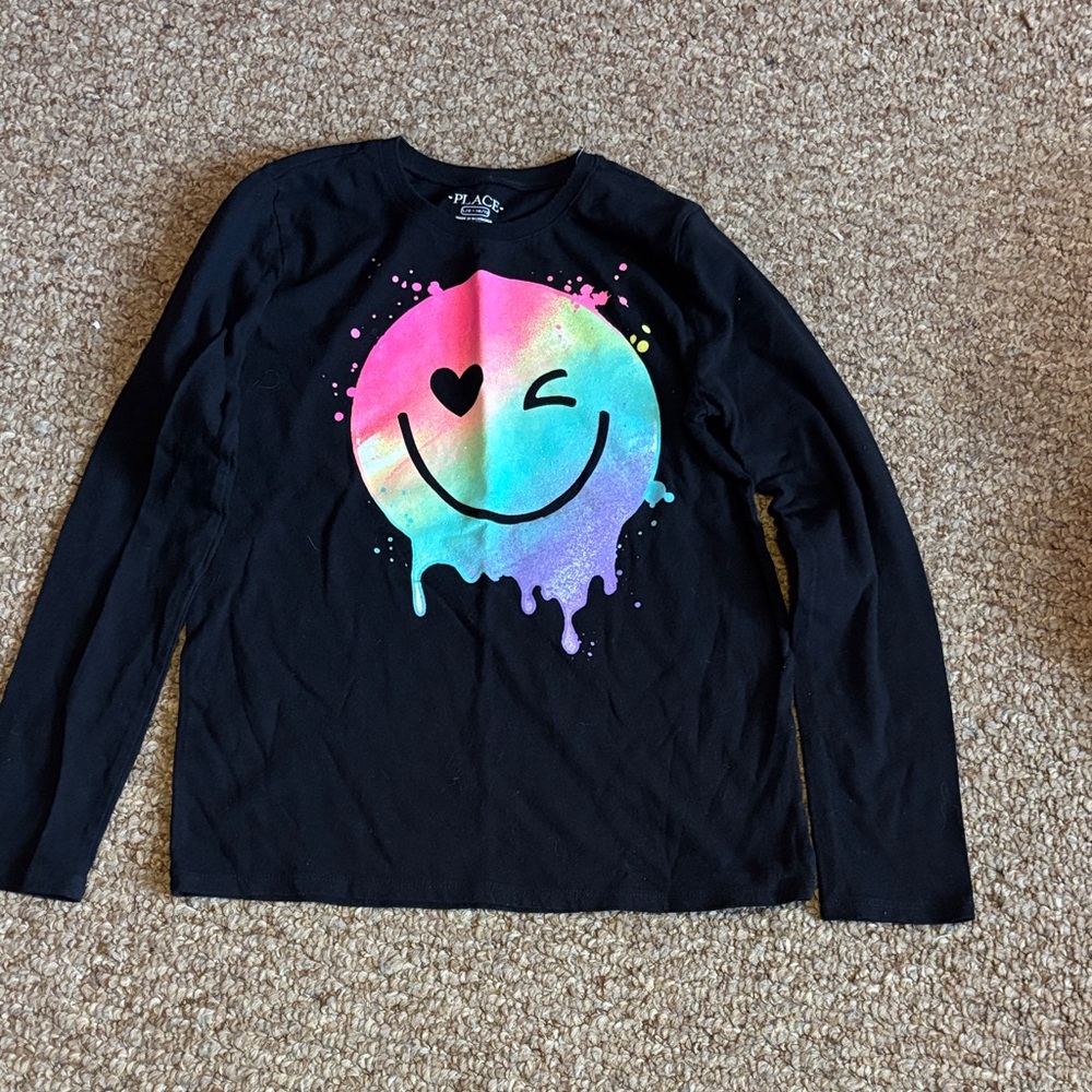 The Children's Place Black Tee with Colorful Smiley